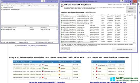 Скриншот программы VPN Gate для Windows 8