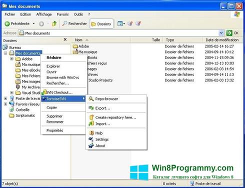 Скриншот программы TortoiseSVN для Windows 8