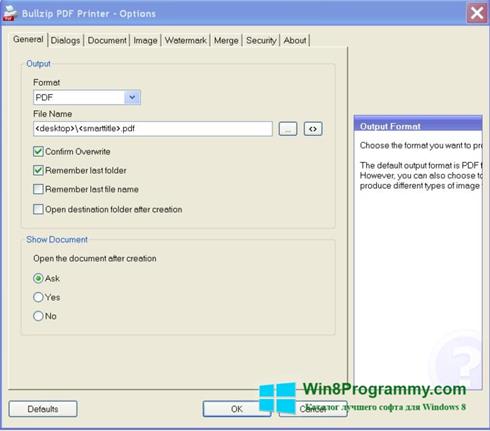 Скриншот программы BullZip PDF Printer для Windows 8
