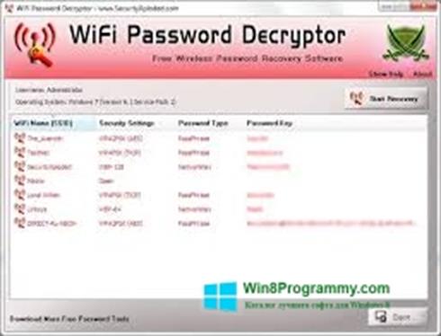 Скриншот программы WiFi Password Decryptor для Windows 8