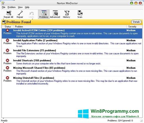 Скриншот программы Norton WinDoctor для Windows 8