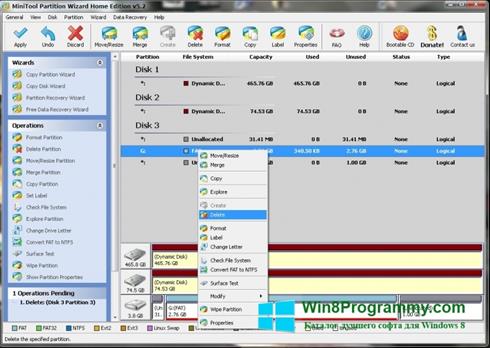 Скриншот программы MiniTool Partition Wizard для Windows 8