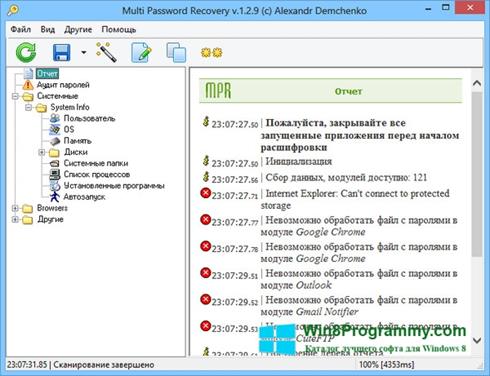 Скриншот программы Multi Password Recovery для Windows 8