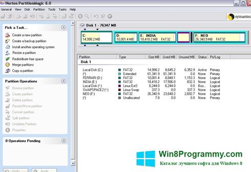Скриншот программы Norton Partition Magic для Windows 8