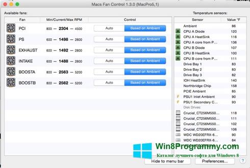 Скриншот программы Macs Fan Control для Windows 8