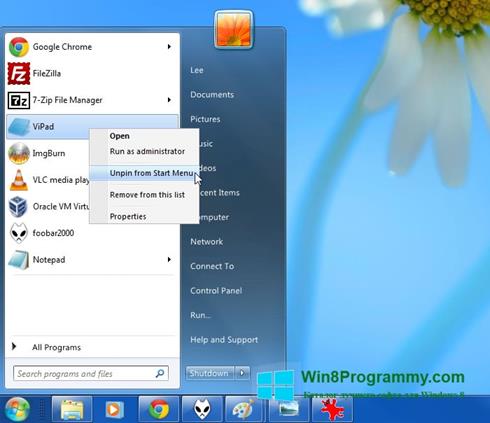 Скриншот программы ViStart для Windows 8