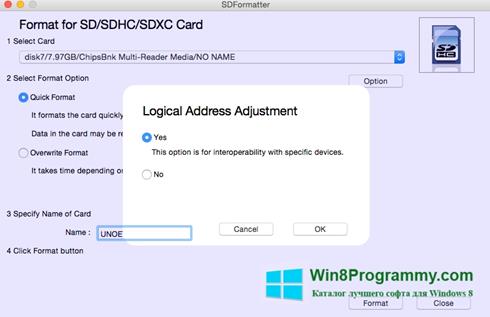 Скриншот программы SDFormatter для Windows 8