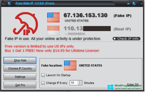 Скриншот программы Free Hide IP для Windows 8