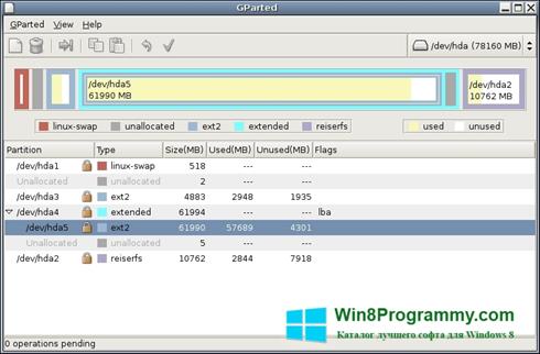 Скриншот программы GParted для Windows 8